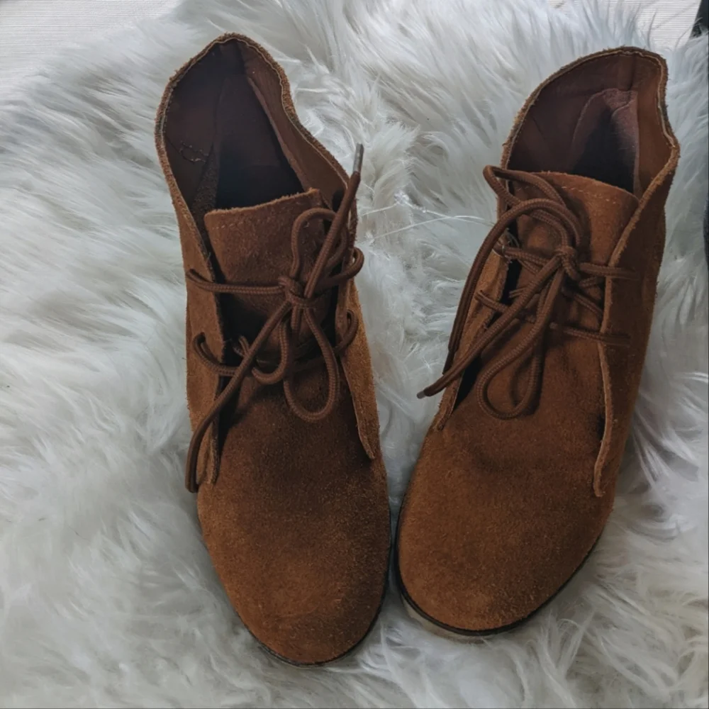 Desert Suede Wedge Booties Ankle Boots Anthropologie Kelsi Dagger 6